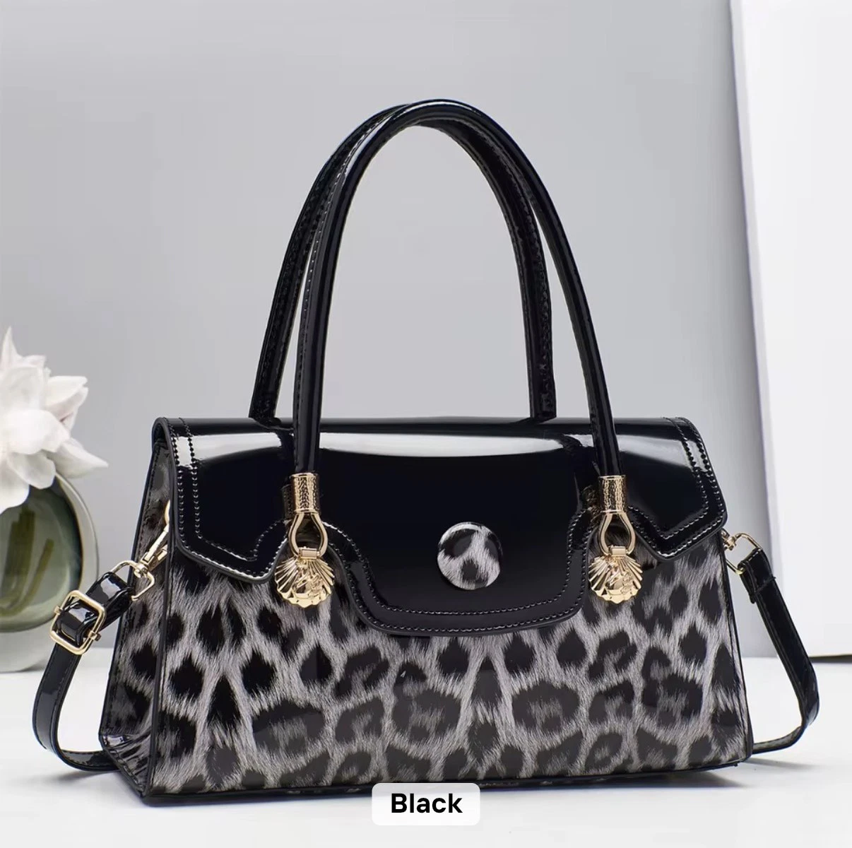 ACIES Noir Leopard Luxe Handbag - Black
