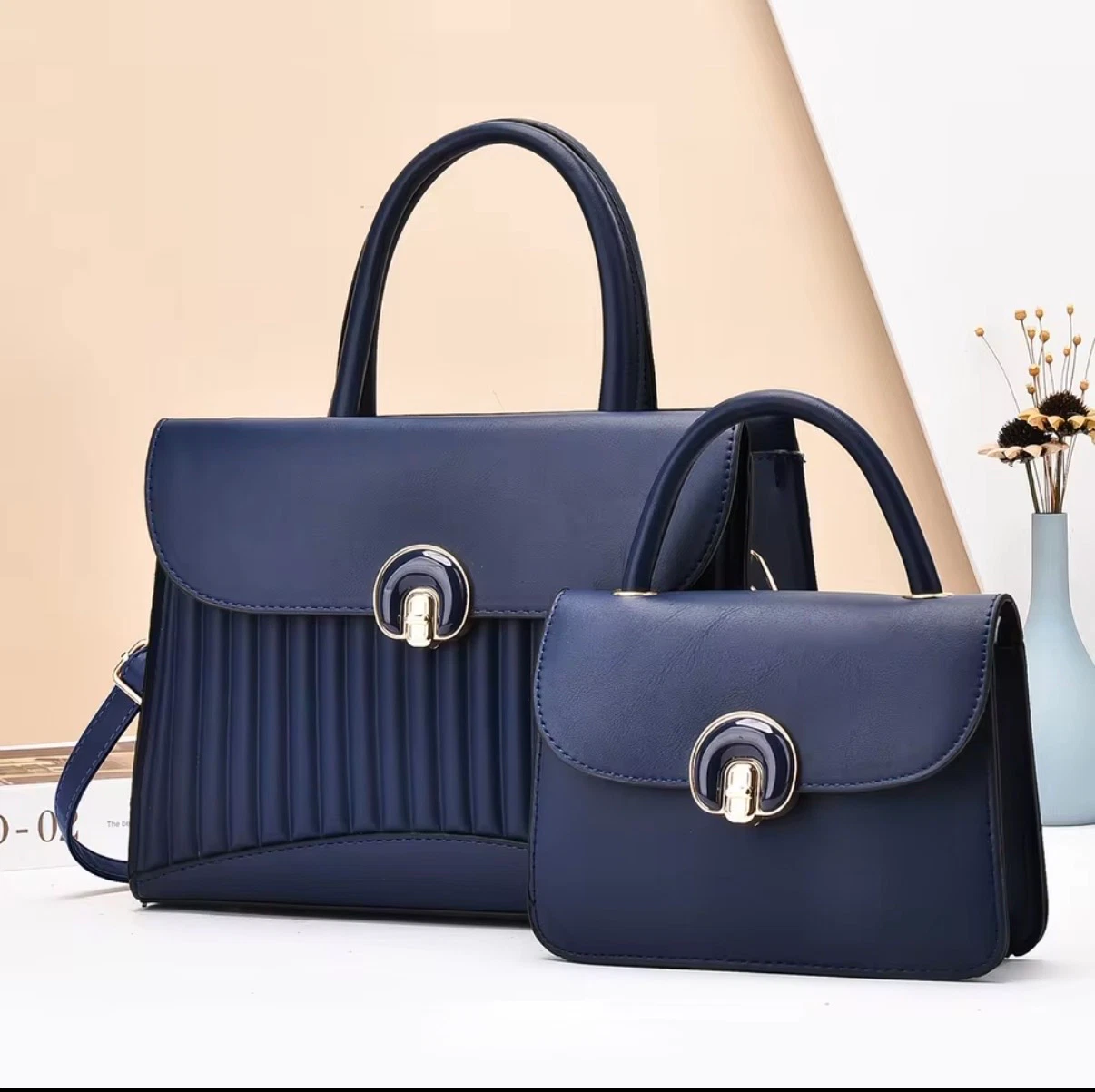 ACIES Élégance Duo Handbag Set - Navy-Blue