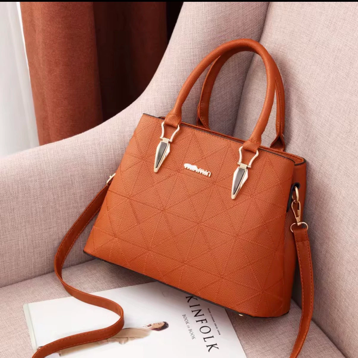 Ladies Aurelia Structured Handbag - Burnt Orange