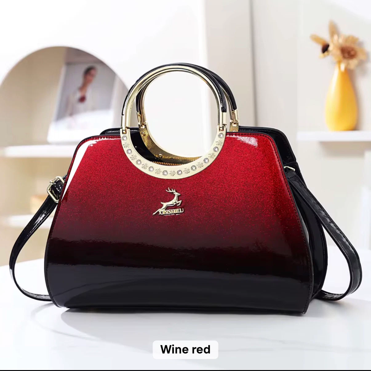 Aurelia Crystal Handle Bag - Wine