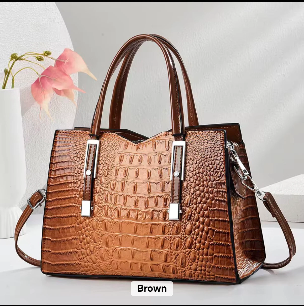 ACIES Valeria Croc Tote - Chocolate Brown