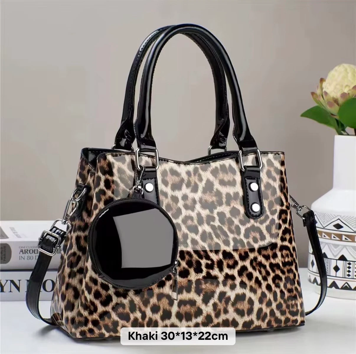 ACIES Zaria Leopard Tote - Indian Khaki