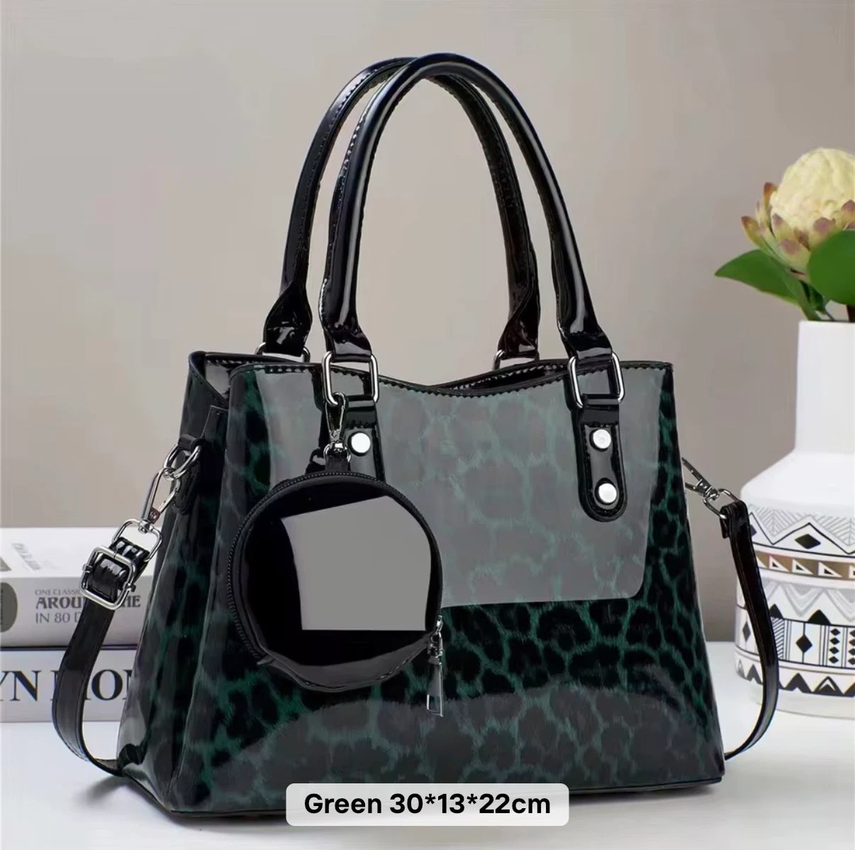 ACIES Zaria Leopard Tote - Mineral Green
