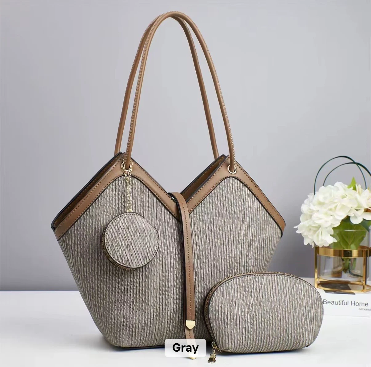 ACIES Celeste Sculpted Tote Set - Gray
