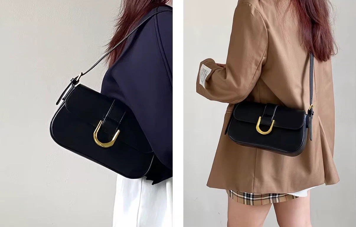 Aurelia U-Buckle Shoulder Bag - Black