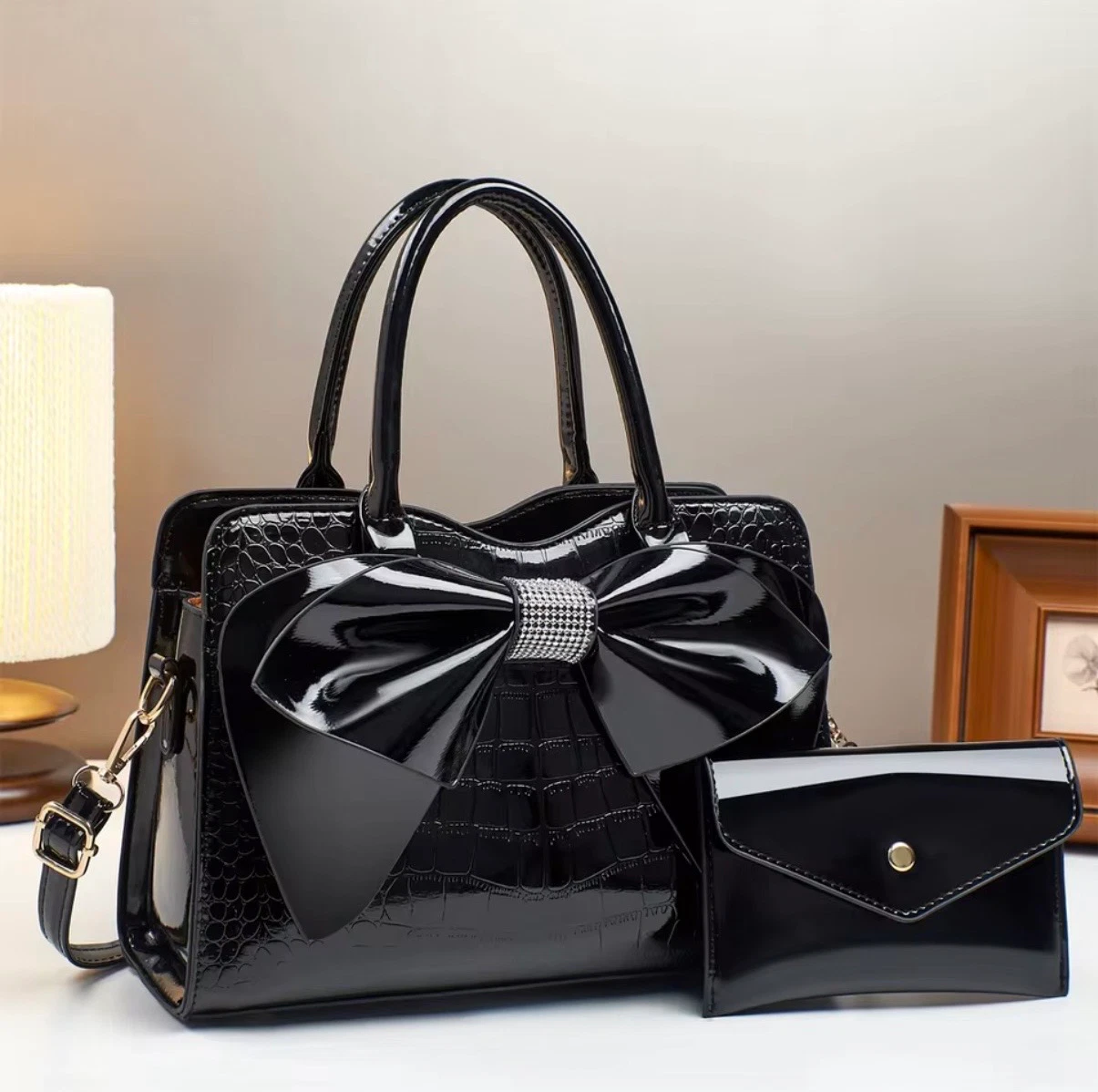 ACIES Amorette Bow Satchel Set - Midnight Black