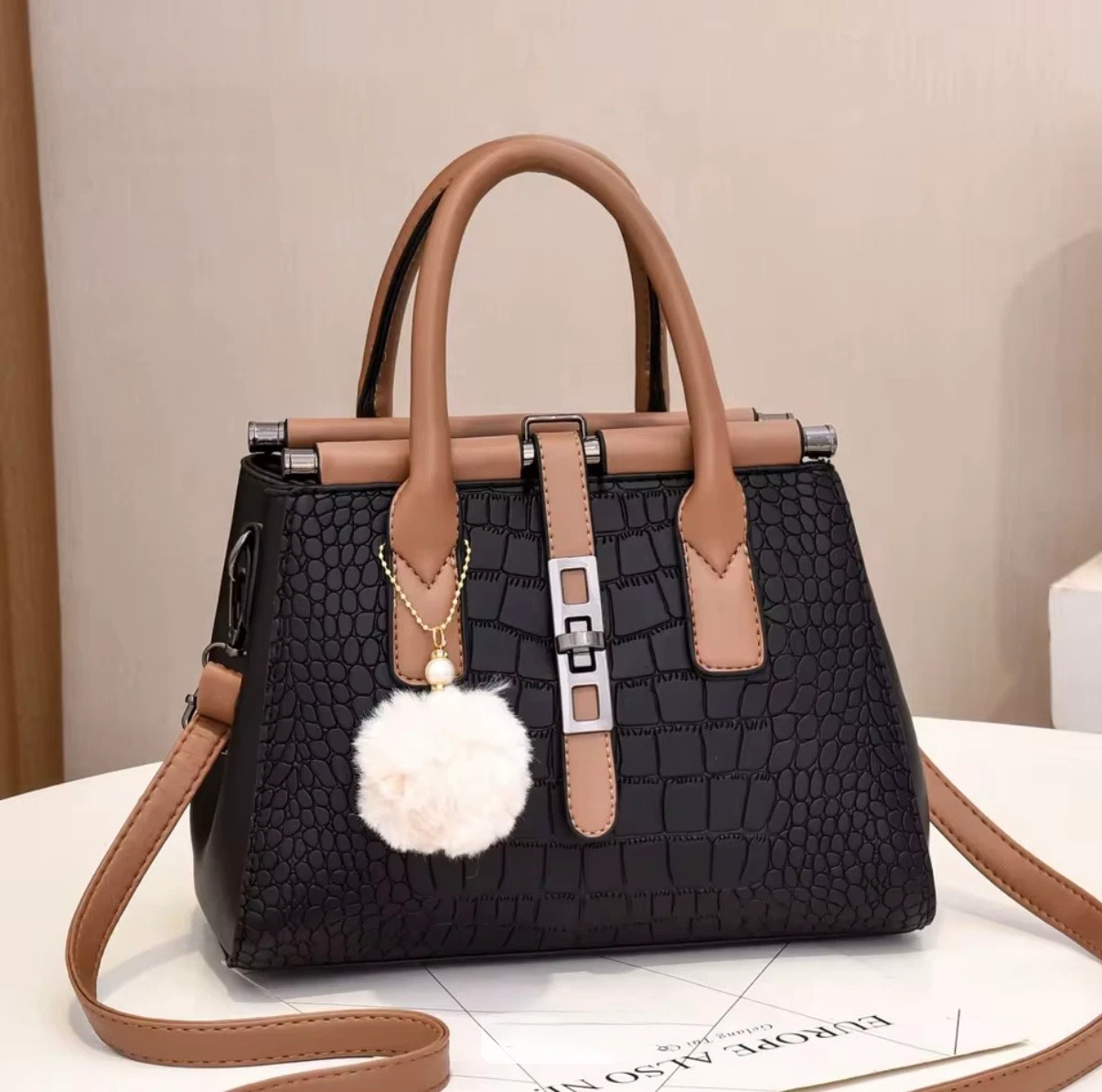 ACIES Seraphine Croc Frame Satchel - Black