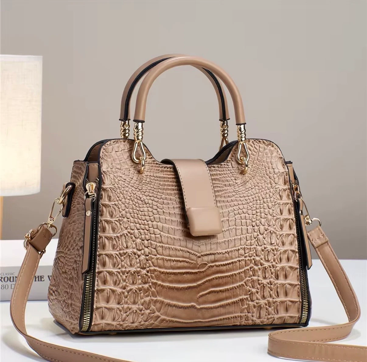 Beaumont Croc Prestige Satchel - Brown