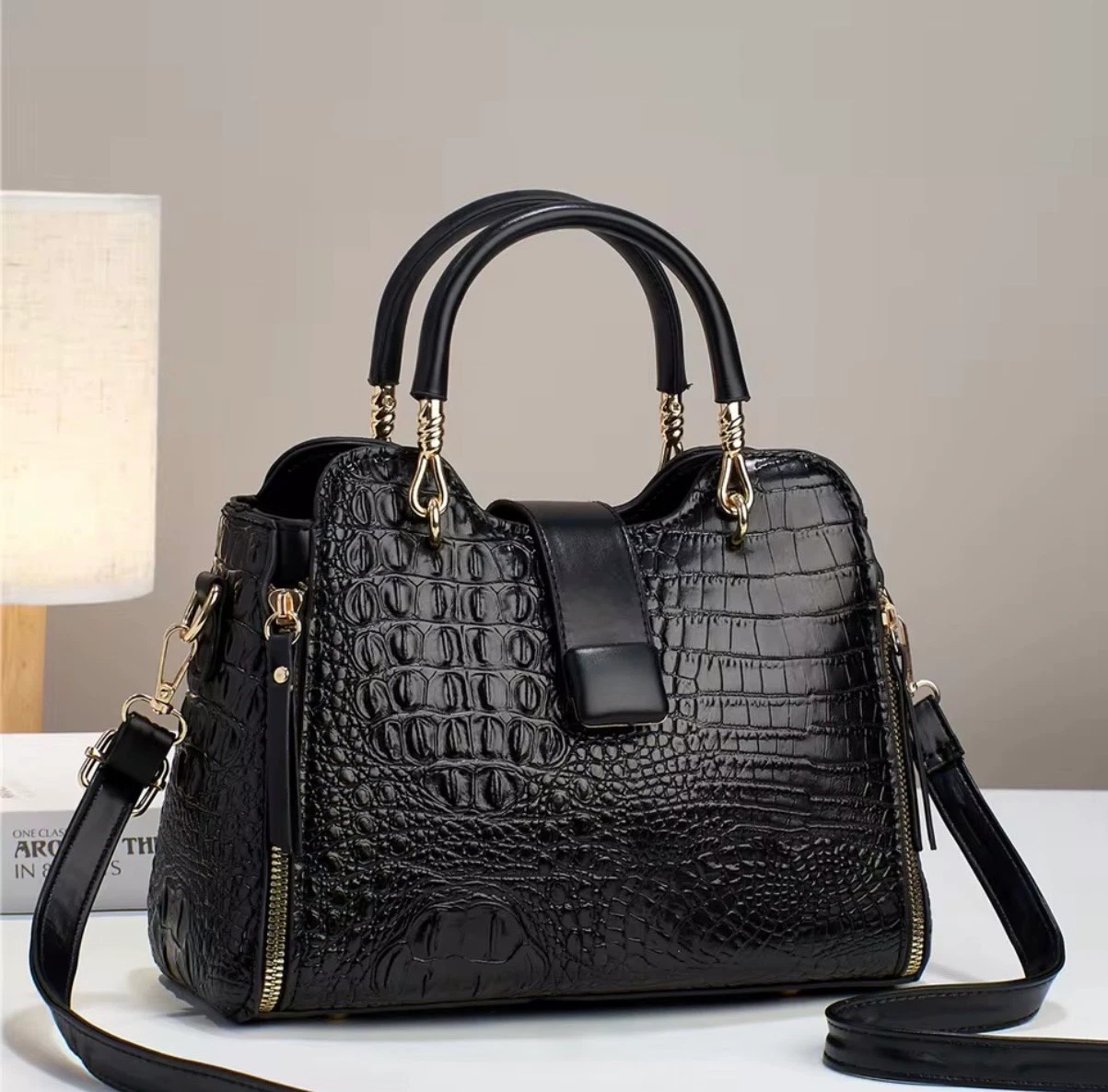 Beaumont Croc Prestige Satchel - Black