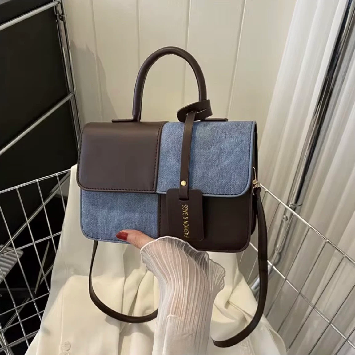 Rivelle Denim Satchel - Brown & Demin