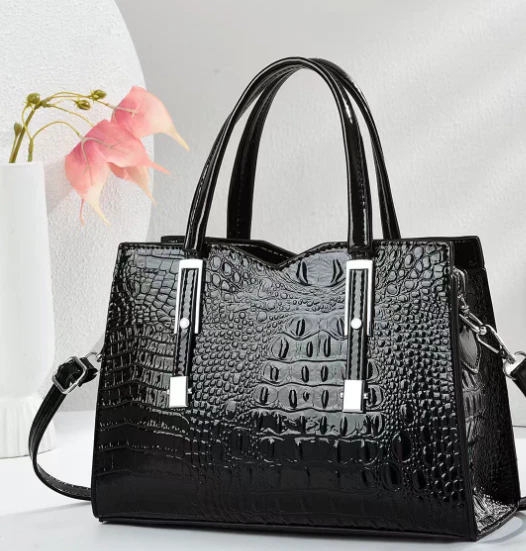 ACIES Valeria Croc Tote - Midnight Black