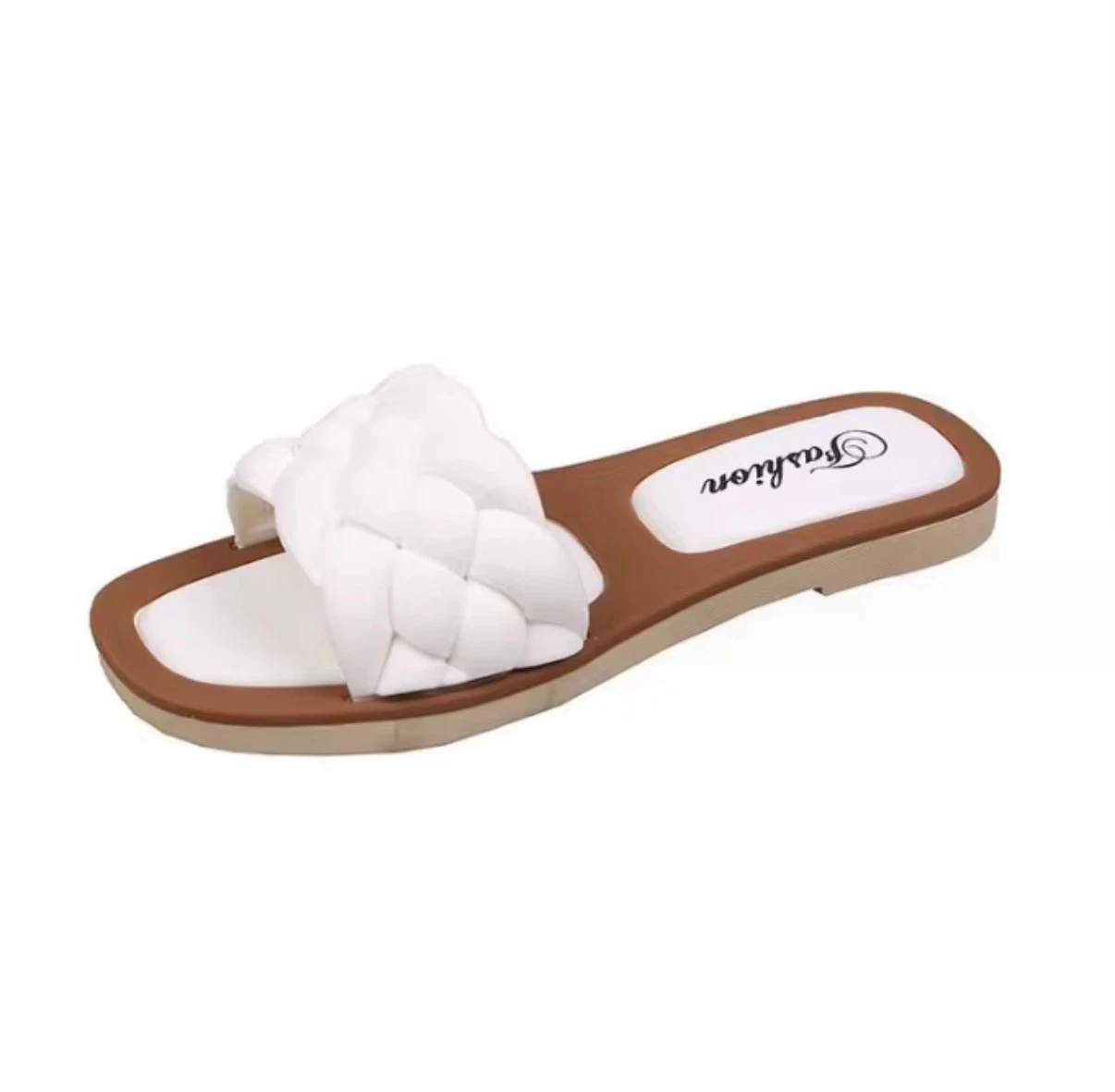 Amara Woven Slides - White