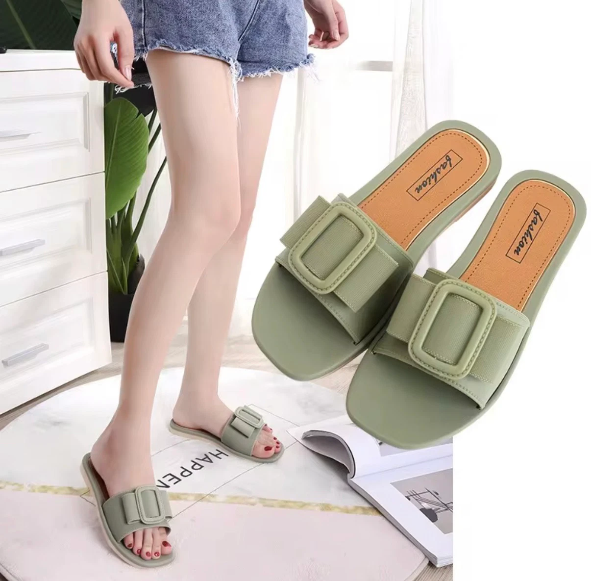 Elara Buckle Slides - Crocodile